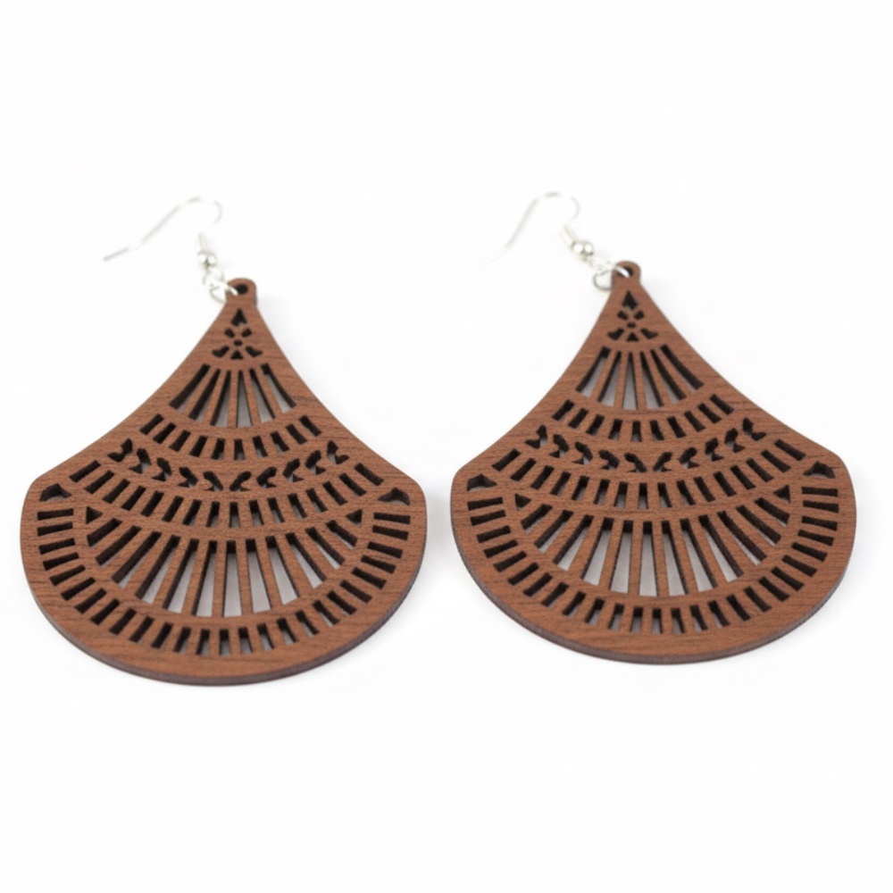 Womens Brown‎ Teardrop Wood Dangle Large Lightweight Earrings